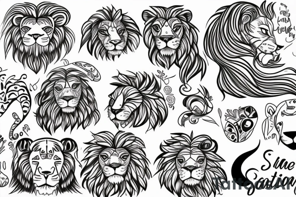 small simple lion, in fine lines, cartoon and cute tattoo idea