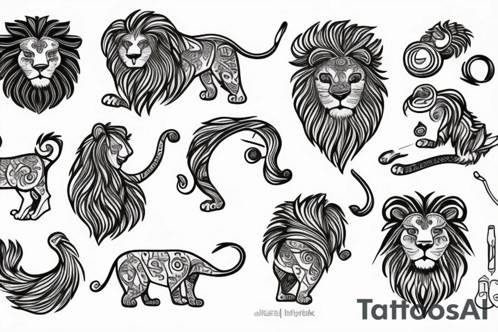 small simple lion, in fine lines, cartoon and cute tattoo idea