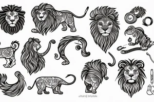 small simple lion, in fine lines, cartoon and cute tattoo idea