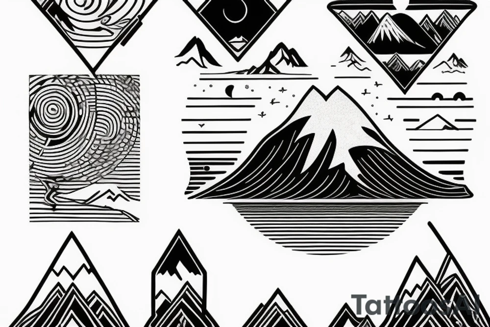 Surfer, mountain,sunset tattoo idea