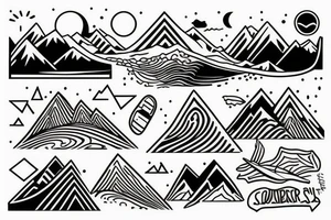 Surfer, mountain,sunset tattoo idea