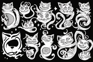 cheshire cat with smile and fire tattoo idea