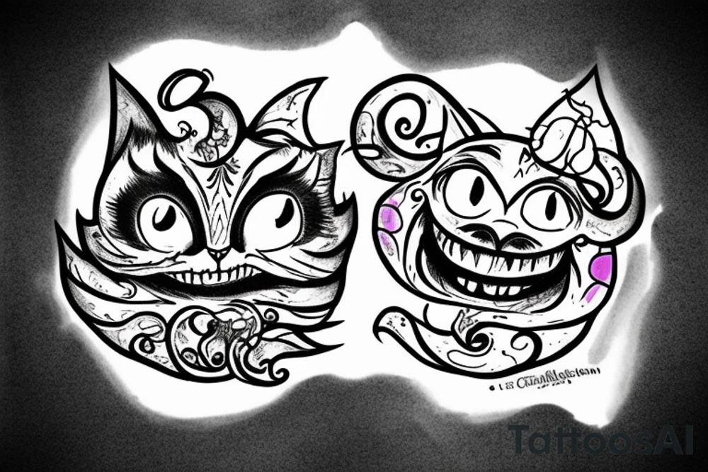 cheshire cat with smile and fire tattoo idea