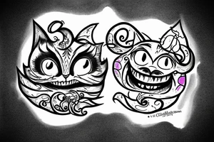 cheshire cat with smile and fire tattoo idea