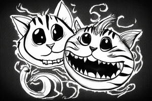 cheshire cat with smile and fire crippy tattoo idea