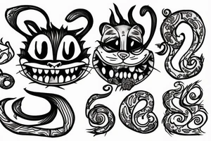 cheshire cat with smile and fire crippy tattoo idea