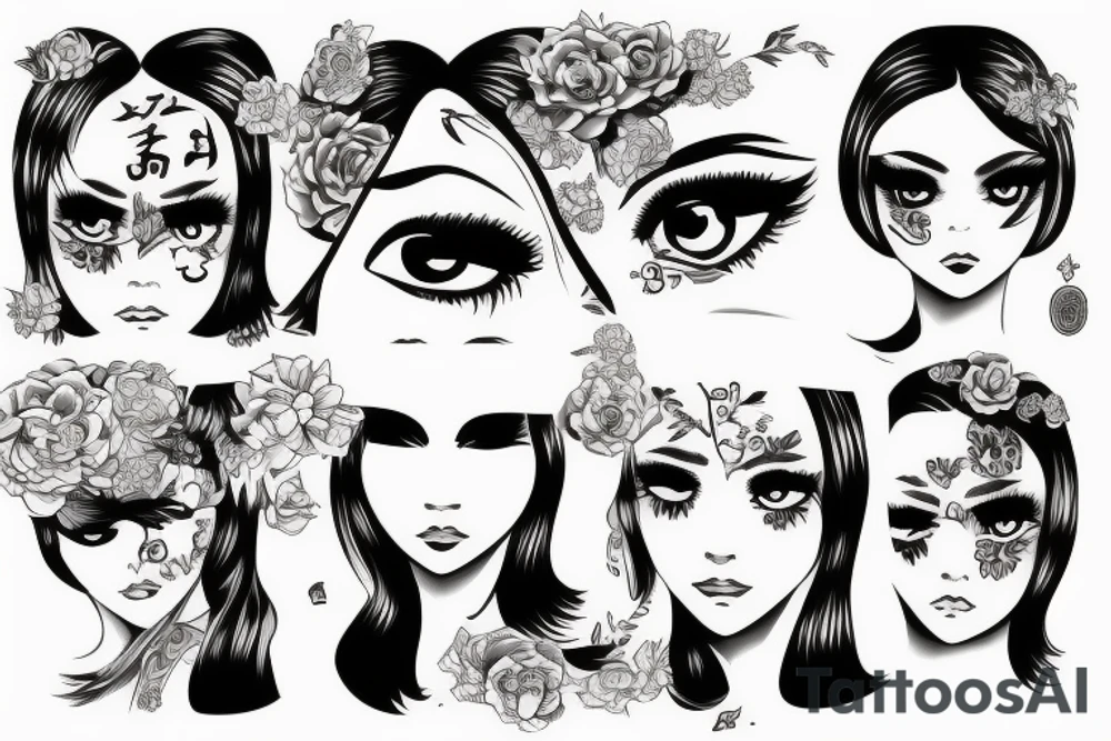 Girl eyes chest full length tattoo idea