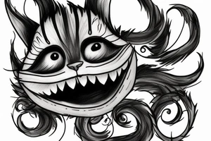 cheshire cat with smile and fire damage tattoo idea