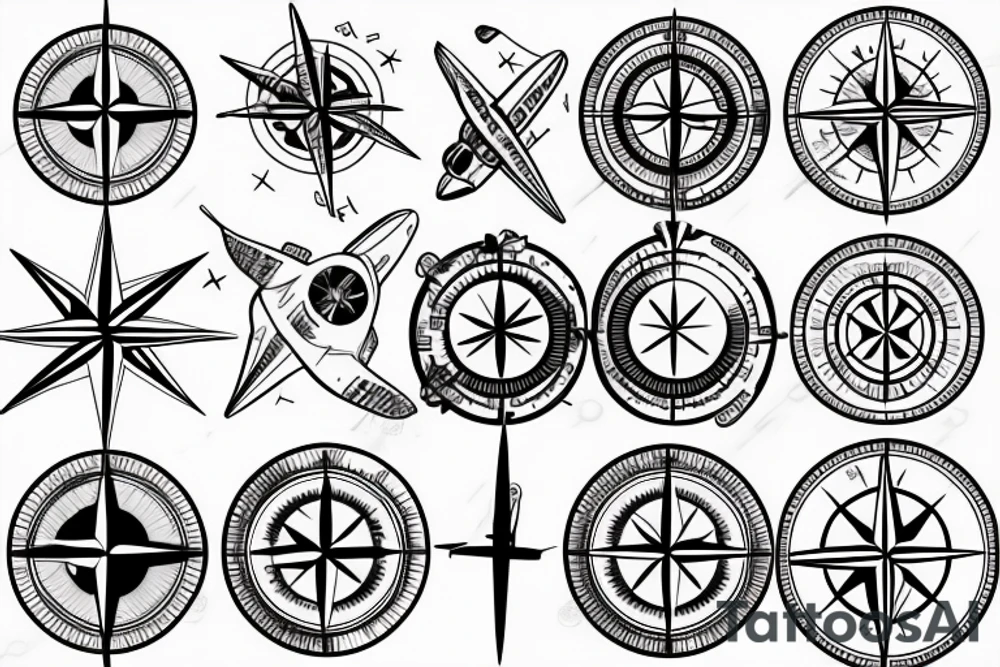 compass and airplane tattoo idea