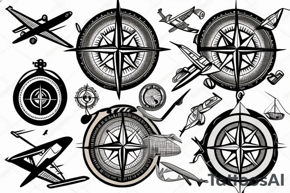 compass and airplane tattoo idea
