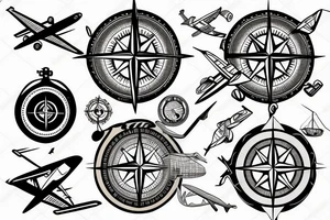 compass and airplane tattoo idea