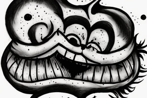 cheshire cat with smile and fire danger and dark tattoo idea