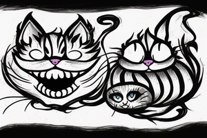 cheshire cat with smile and fire danger and dark tattoo idea