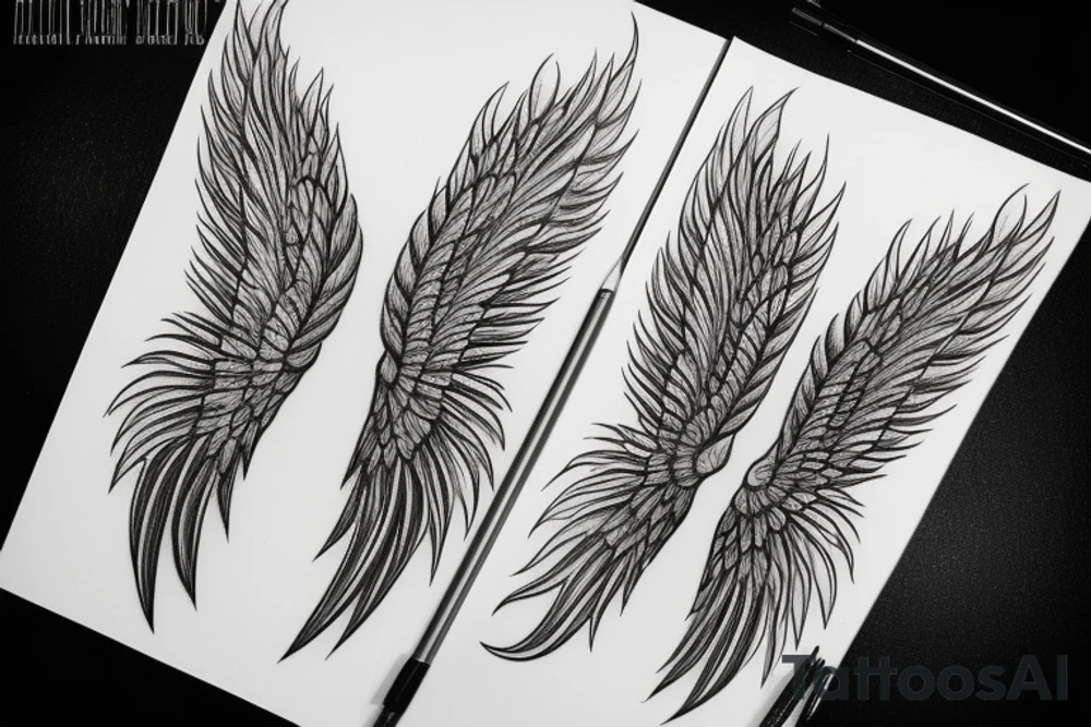 Mirrored Wings in fire tattoo idea