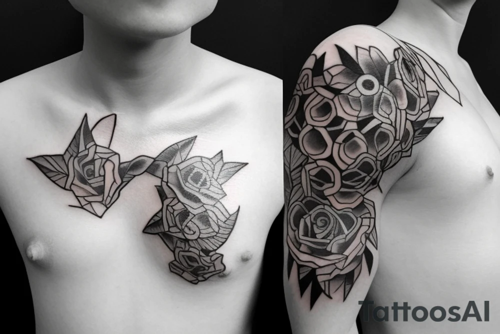 Girl chest full growth tattoo idea