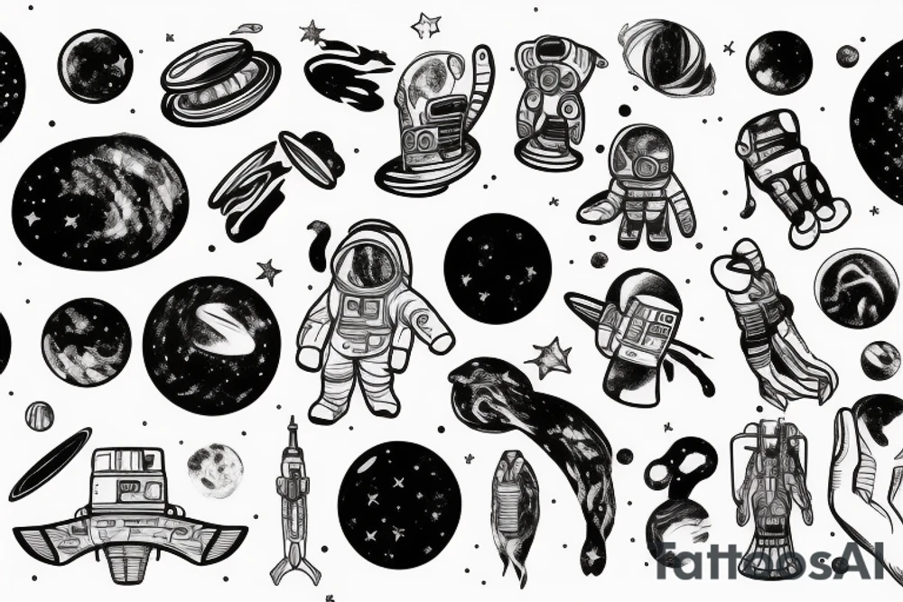 astronaut holding a galaxy tattoo idea