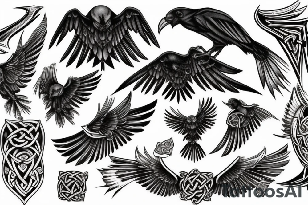 Black raven from Celtic patterns tattoo idea