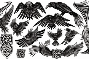 Black raven from Celtic patterns tattoo idea