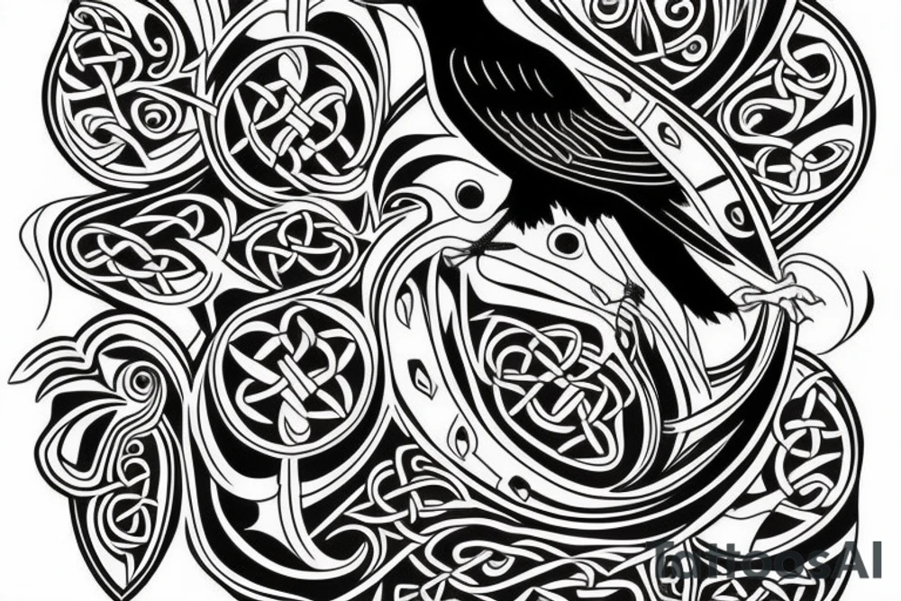 Black raven from Celtic patterns tattoo idea