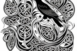 Black raven from Celtic patterns tattoo idea