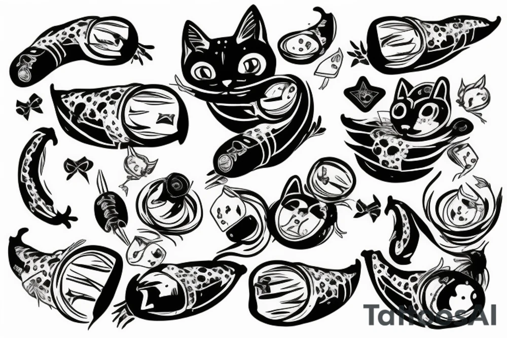 Cucumber shoots a laser at a cyber cat tattoo idea