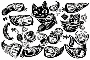 Cucumber shoots a laser at a cyber cat tattoo idea