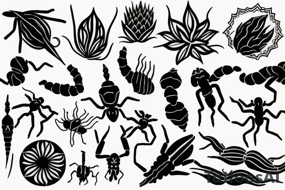 Thin,flower,scorpion,geometric tattoo idea