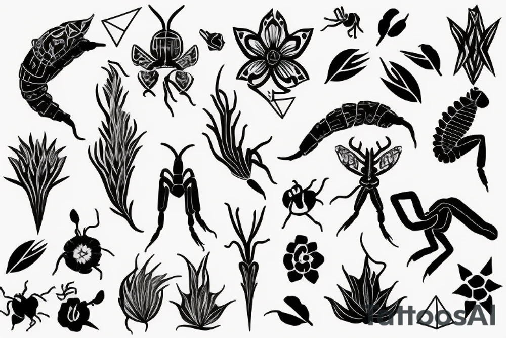 Thin,flower,scorpion,geometric tattoo idea