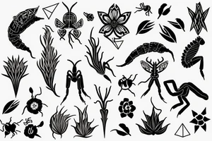 Thin,flower,scorpion,geometric tattoo idea