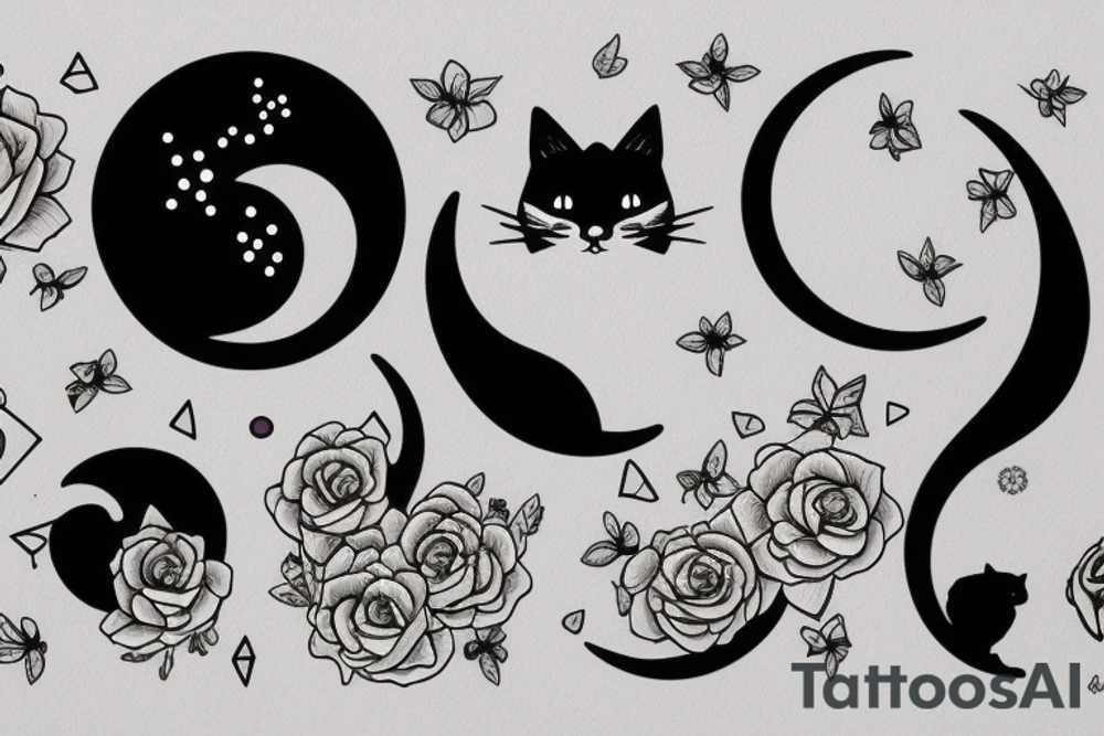 Fancy cat, sparkle, moon tattoo idea