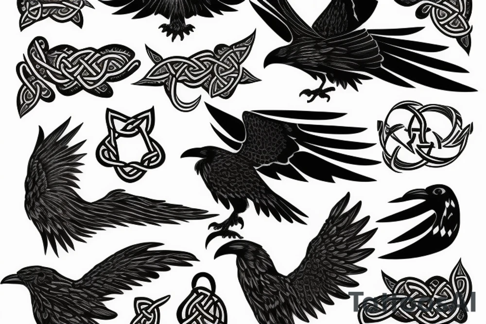 Black raven from Celtic patterns tattoo idea