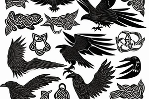 Black raven from Celtic patterns tattoo idea