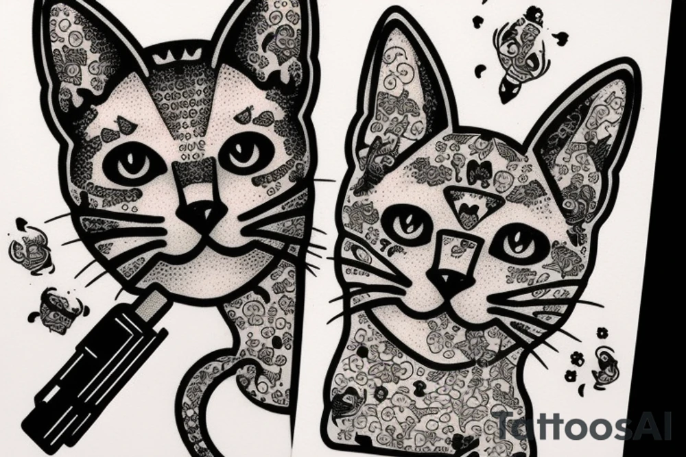 cat with gun tattoo idea