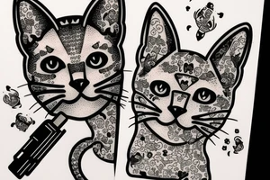cat with gun tattoo idea