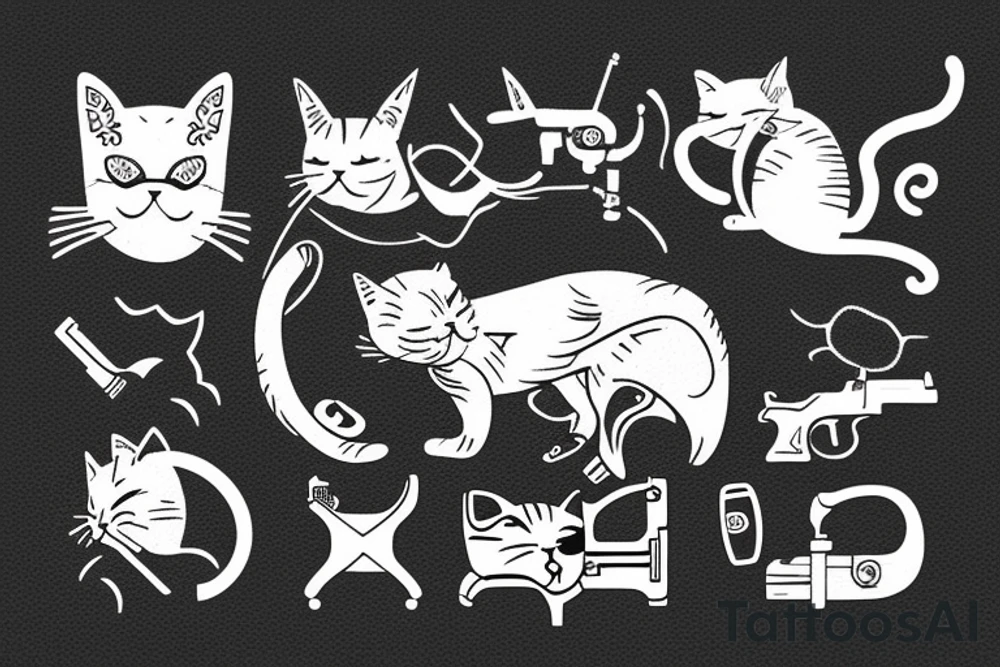 cat with gun tattoo idea