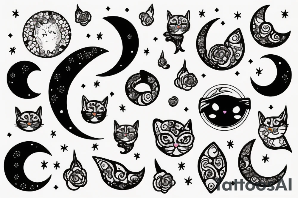 Fancy cat sparkle moon tattoo idea