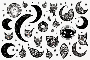 Fancy cat sparkle moon tattoo idea