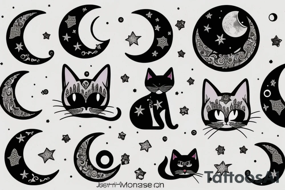 Fancy cat sparkle moon tattoo idea