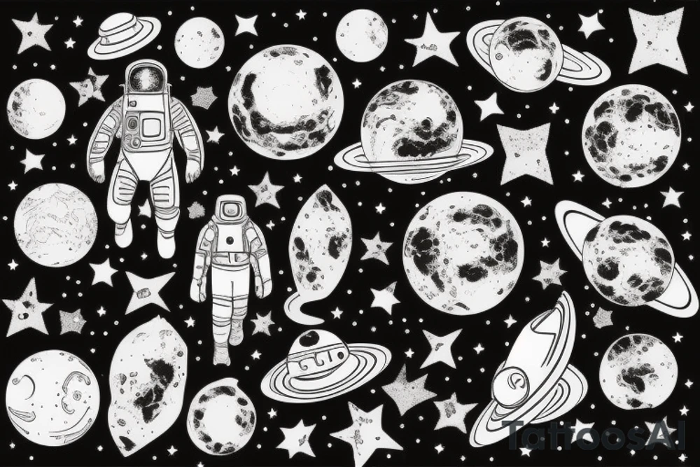 astronaut holding a galaxy tattoo idea