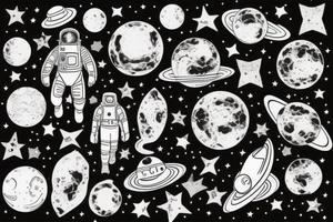 astronaut holding a galaxy tattoo idea