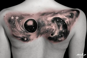 astronaut holding a galaxy tattoo idea