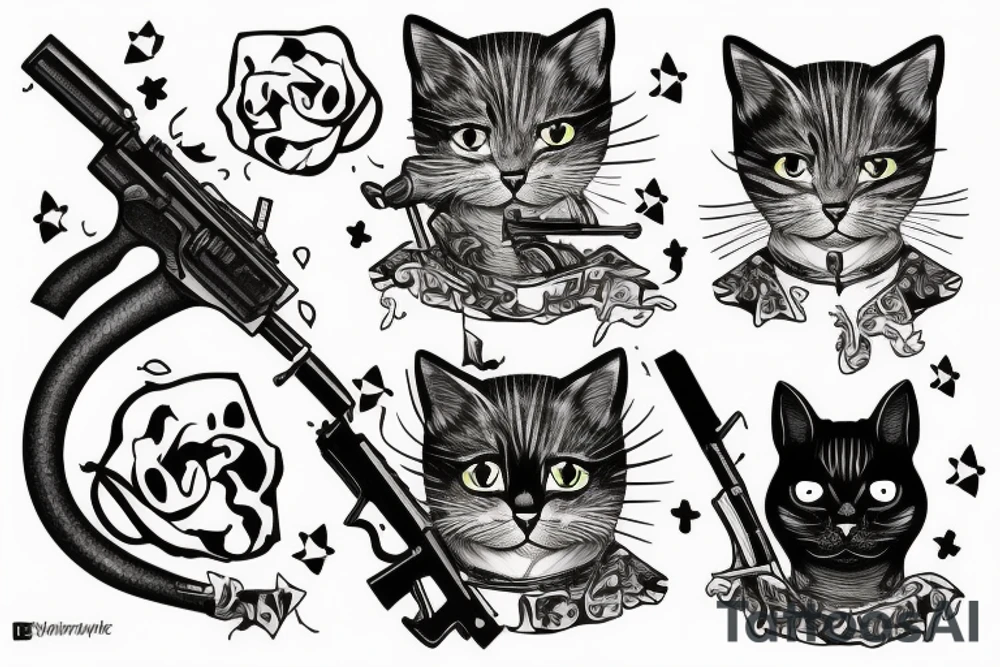cat with gun tattoo idea
