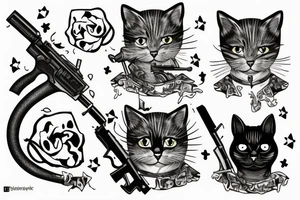 cat with gun tattoo idea