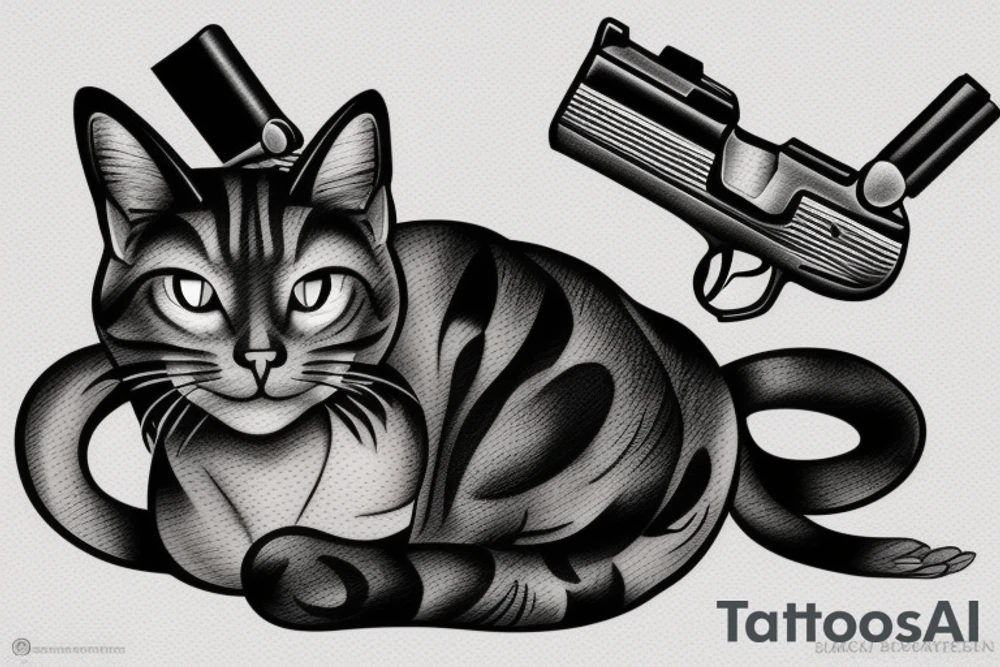 cat with gun tattoo idea