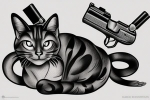 cat with gun tattoo idea