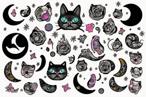 Fancy cat sparkle moon tattoo idea