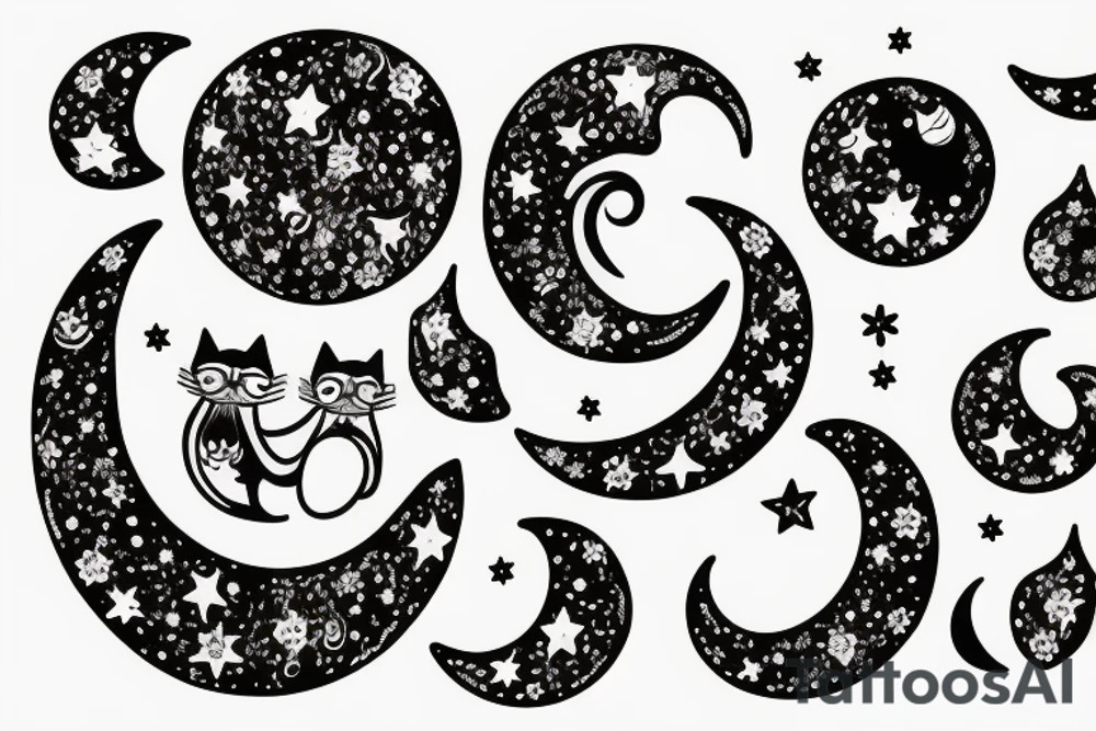 Fancy cat sparkle moon tattoo idea