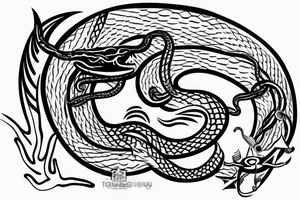 Snake is surfing on wave and drink rum tattoo idea