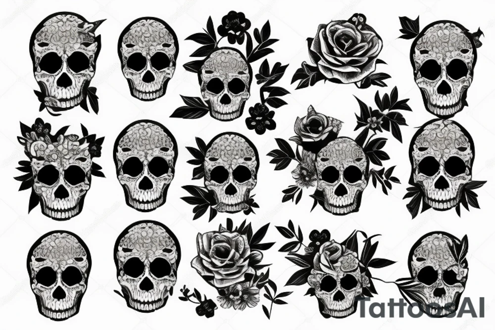 Skull flowers butterfly tattoo idea