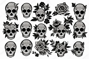 Skull flowers butterfly tattoo idea